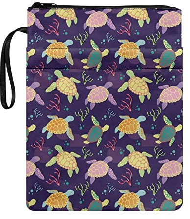 Poceacles Buchhülle Mit Meeresschildkröten-Druck - Niedliche Violette Buchtasche für Taschenbücher - Waschbarer Buchschutz für Schüler und Buchliebhaber