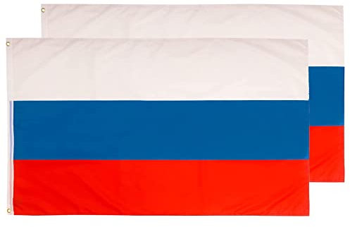 2 banderas de Rusia con 2 ojales metálicos premium 100% reciclados resistentes a las inclemencias del tiempo, colores brillantes con borde doble, 90 x 150 cm (Rusia)