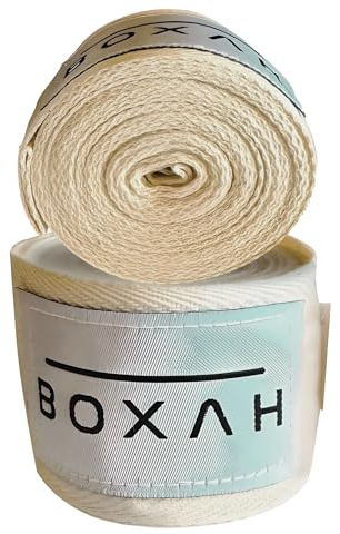 Boxah - Klassische 4m Boxbandagen - Elastischer Daumenhaken & Klettverschluss, Uni Handgelenkstütze für Muay Thai, MMA, Kickboxen & Boxtraining (4m, Weiß)