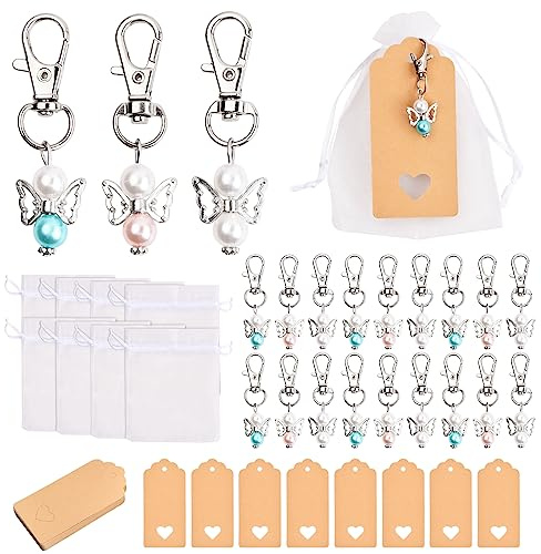 Pinsheng Juego de 30 Unidades de Llavero Ángel De La Guarda, Boda Bautizo Colgante Llavero con Bolsas de Organza y Etiquetas Bautizo Favores de Invitados para Boda Comunión Confirmación Regalo