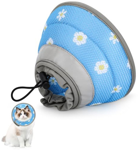 HAPPY HACHI Collare Protettivo Gatto Elisabettiano Anti-morso Non Leccarsi per Gatti Collari Protettivi e coni, Regolabile Morbido Collare Cane per Recupero Postoperatorio dell'Animale (Blu M)