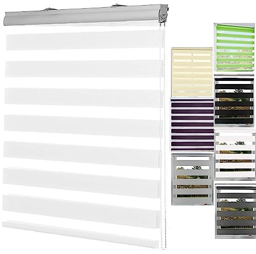 Doppelrollo klemmfix Verdunkelungsrollo, 100x300cm Höhe Stufenlos Verstellbar Seitenzugrollo Sonnenschutz Rollo mit Bohren für Fenster & Tür, Weiß