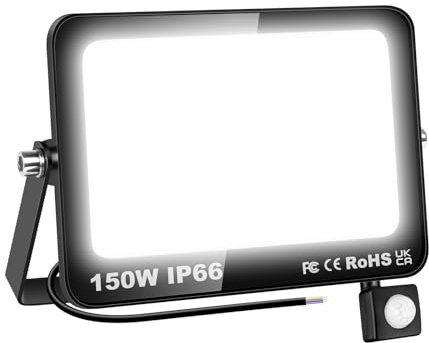 RIGIDON Led Strahler mit Bewegungsmelder Außen, 150W 15000LM 6000K Kaltweiß | IP66 Wasserdicht Außenstrahler Scheinwerfer Fluter Flutlicht Aussenlampe für Garten Garage Innenhöfe Sportplatz, Ohne Stecker