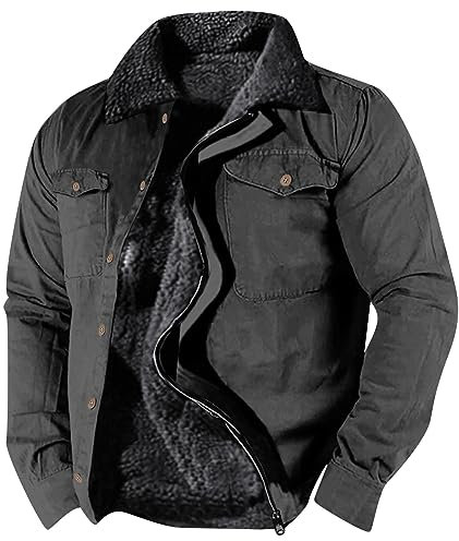 Arbeitsjacke Herren, mit Fell Gefüttert 6Xl Winterarbeitsjacken Übergangsjacke Herbst Warm Winter Arbeitsjacke Herren-Jacken Übergang Baumwolle Atmungsaktiv mit Kragen Pilotenjacke Winterjacke