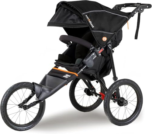 Out’n’About Nipper Sport Jogging Stroller | Lightweight All-Terrain 3-Wheel Stroller | Rain Cover Included | 16” Air-Filled Tires, Suspension, Handlebar Brake | Newborn to 4 Years | Summit Black