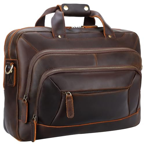 TIDING Aktentasche Herren Leder Laptoptasche 15.6 zoll Business Laptop Taschen Arbeitstasche Baustelle Ledertasche für Büro Reisen, Braun