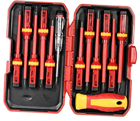 Mulcort 13 Stück 1000 V austauschbare Schraubendreher, isoliert, Set mit Reparaturwerkzeugen für Elektriker, Torx, wenig Torz, Phillips