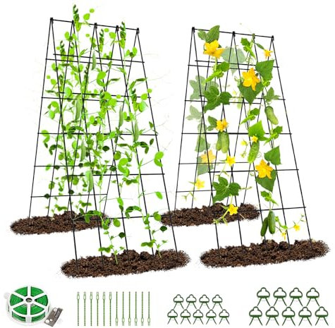 SUNYRISY 2er Set Metall Gurke Rankhilfe, Rankgitter für Gurke, Gitternetz Kletterpflanzen Rankhilfe, Tomaten Rankhilfe, Pflanzenstütze für Blumen & Nutzpflanzen, Schwarz