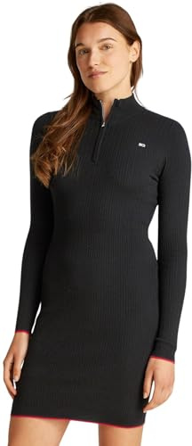 Tommy Jeans Tjw 1/4 Zip Sweater Cable Dress Dw0Dw19490, Abito Maglione, Donna, Nero (Black), S