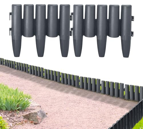 MAYTIIMO Rasenkante Kunstoff Gartenpalisade in Holz-Optik 8,4m, Beeteinfassung Mähkante Beetumrandung Palisade für Blumenbeet Gartenzaun (L x H) 28 x 24cm, 30 Stück, Anthrazit