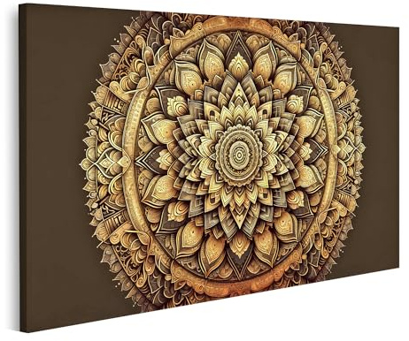islandburner Bild auf Leinwand Detailliertes Mandala in Gold und Dunkelbraun Bilder Wandbilder Poster