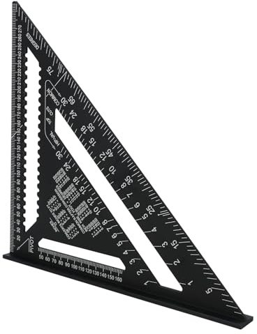 QWORK® Zimmermannswinkel 300mm, Aluminium, Metrisches Dreieckslineal, Messwerkzeug für Zimmermann, Schwarz
