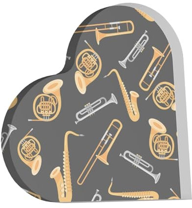 Saxophon Posaune Musik Schwarz, Herzform Acryl Dekorationen Druck Acryl Plakette Andenken für Damen Männlich Weiblich