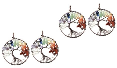 SHINEOFI 4 Stück Baum des Lebens Anhänger kristallanhänger geschenkeanhänger DIY Anhänger anhänger Geschenkanhänger DIY-Anhänger Schmuck Perlen Halskette Kettenanhänger Stein rot
