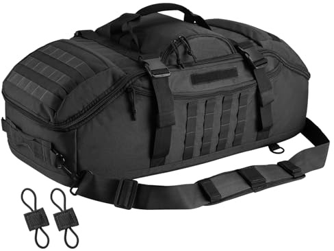 Hannibal Tactical 65L Large Duffle Bag, 3-in-1 Tactical Backpack MOLLE Pack for Sports, Gym, Outdoor, Black