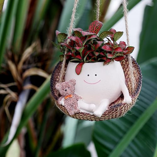 Maceta colgante para plantas de interior y exterior, con cara sonriente, bonita maceta para suculentas, plantas vivas, regalo para niños, mamá, profesores, Navidad