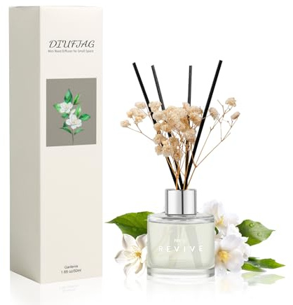 Raumduft Gardenie Badezimmer Reed Diffuser, 50ml, Mit 8 Duftstäbchen Schilfrohr-Diffusor mit getrockneter Blume für kleine Orte