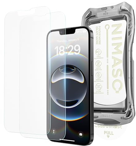 NIMASO Protector Pantalla Mate para iPhone 17e/16e/13 Pro/13/14 6.1 Pulgadas, Instalación Instantánea Sin Polvo, Cristal Templado Antirreflejos y Antihuellas Dureza 9H, Pack de 2