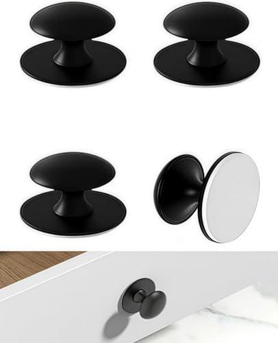 COZERI 4 Stück schrankgriffe schwarz,möbelknöpfe,Selbstklebende Knöpfe, Edelstahl Schrankknöpfe für Schubladen, Möbel, Türgriffe Zum Kleben, Aufklebbare Schubladenknöpfe für Küchenschränke