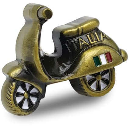 Imán para nevera o scooter italiano, de metal, souvenir de Italia con bandera, decoración del hogar, cocina, regalo de viaje, colección imanes nevera – Souvenir turístico (dorado)