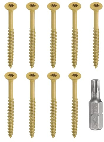 sourcing map 50pcs Deck Screws #10 x 2-1/2 Torx Exterior Wood Screws Rust Resistant Epoxy Coating Outdoor Decking Nails with T25 Star Drive Bit, for Decks Fences Machinery Ship