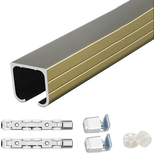 Binario per porta scorrevole Binario Per Porta Armadio Con Ruote, Binari Per Porte Scorrevoli Invisibili A Scomparsa Da 100, 140, 150, 200, 240, 300, 320, 400 Cm, Kit Binario Per Scatola(Gold,250cm/8.