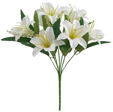 Aflorshope Bouquet di fiori artificiali di giglio per casa, hotel, matrimonio, decorazione di fiori finti (bianco)