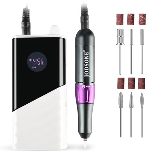JODSONE Fresa per Unghie Professionale, 45000 RPM 6 in 1 Ricaricabile Nail File per Nail Gel Rimozione Basso Rumore Portatile per Casa e Salone