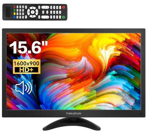Thinlerain 15,6 Zoll PC Monitor, 1600×900 TN Panel, 60Hz, 5ms, Kleiner Desktop Monitor mit HDMI/VGA/BNC/AV/USB/AV Anschluss, Zwei Lautsprechern, VESA