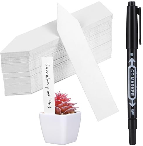 ifundom 120pcs Plant Tags Black White Permanent Markers Real Artificial Plant Name Tags for Indoor Gardening Nursery