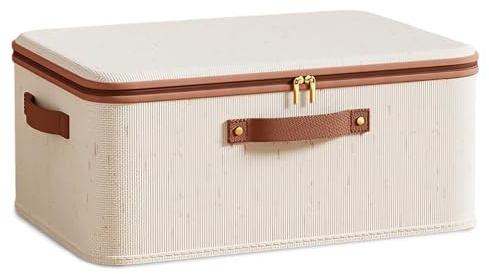 Onperpoe Boîte de rangement 15 l - Pliable - Avec couvercle - En tissu - Avec poignées - Pour vêtements, couvertures, coussins