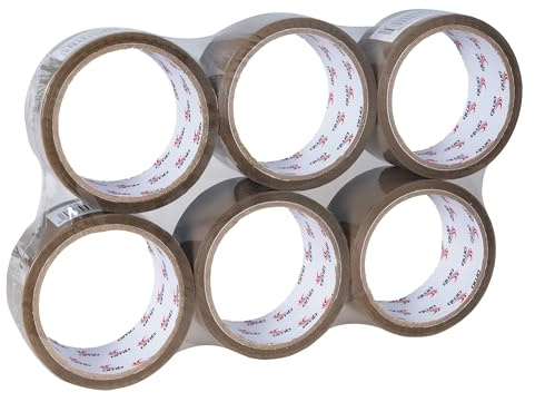 H HANSEL HOME Lot de 6 Ruban Adhésif d'Emballage 48mm x 40m Marron Résistant et Indéchirable