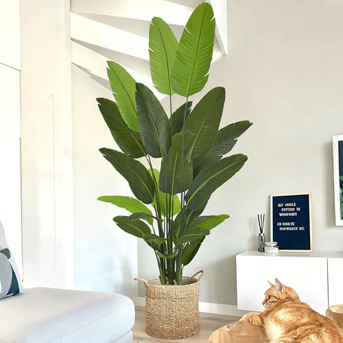 Roselywed Artificial Bird of Paradise Tree 8FT 24 Leaves Tall Large Fake Faux Tropical Banana Plant 96 Inch Black Pot for Indoor Home Office Poolside Porch Mall Hotel School Decor Housewarming Gift