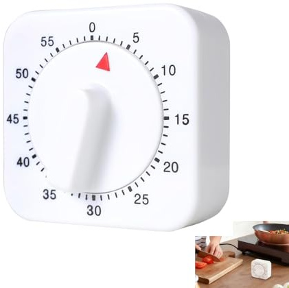 Kitchen Timer Mechanical, 60-Minute/1 Hour Wind-Up Mechanical Timer, Countdown Square Cooking Clock, No Battery Cooking Clock with Loud Alarm for Baking, Boiling Eggs, Kitchen, Exercise, White