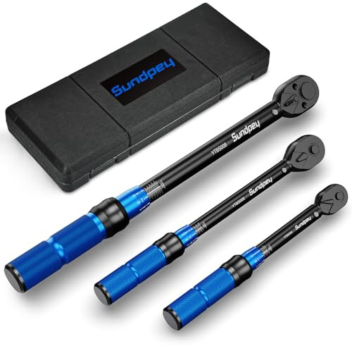 Sundpey Torque Wrench Set 3Pcs - 5-25 & 10-60 & 20-220N·m 1/4 & 3/8 & 1/2 Inch Driver Click Torque Wrenches with 72 Teeth & Dual-Scales & ±3% Accuracy & Dual-Direction for Bike Motorcycle Truck Car