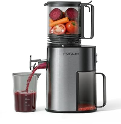 FORLIM Cold Press Juicer, 130mm Wide Feed Chute – Masticating Slow Juicer, High Juice Yield, One-Touch Control, Safety Lock, Easy Installation, for Family Breakfast, Brushed Metal Silver