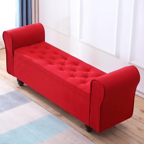 Rote Polsterbank, 140 cm, getufteter, gepolsterter Eingangssitz mit Massivholzbeinen, perfekt für Schlafzimmer, Wohnzimmer, Flur und Bettende