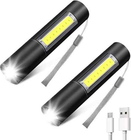flintronic Mini Lampe de Poche, 2 PCS Lampe Torche LED Rechargeable, Mise au Point Réglable, avec 3 Modes d'éclairage, 300 Lumens, étanche, pour Camping Randonnée Urgence Inspection Réparation