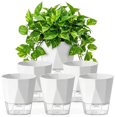 Toyzy 6er Set selbstbewässerungstopf, blumentopf Set, blumentopf mit bewässerungssystem, Weiß 17cm x 19cm, pflanzentöpfe, Geeignet für innen und balkongärten