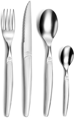 Pradel Essentiel Gamma Service 24 couverts Inox 18/0 Pour 6 convives, Blanc | Ménagère 24 couverts, Pour 6 personnes, Acier inoxydable 18/0, Finition Standard, Compatible lave-vaisselle