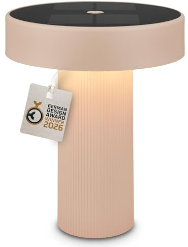 BRILONER – Poga laddningsbar LED-bord, solpanel, steglös pekdimmer, IP44, USB-C, nattlampa, batterilampa, tysk designprisvinnare 2026, 16 x 20 cm, beige