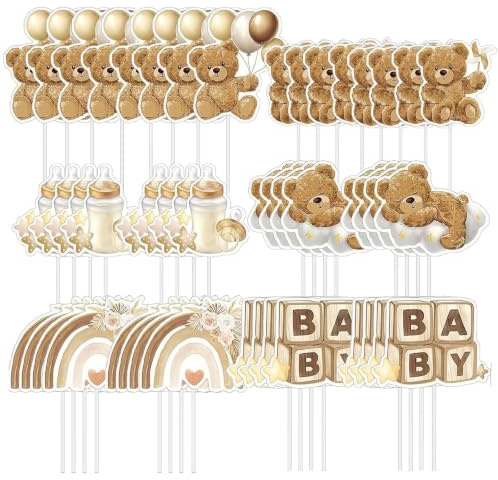 48Pcs Baby Shower Cupcake Toppers, Gender Reveal Baby Shower Cake Toppers | Baby Shower Decorations Neutral Gender Reveal Cupcake Toppers, Baby Gender Reveal Decorations Gender Reveal Cake Toppers