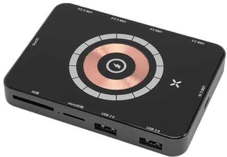 YUEHISY 10 in 1 USB Hub with Wireless Charger, Type C Docking Station, 3xUSB 2.0 2xUSB C 2.0 USB 3.0 SD Card Reader, Magnetic Qi Pad, for Laptop Desktop