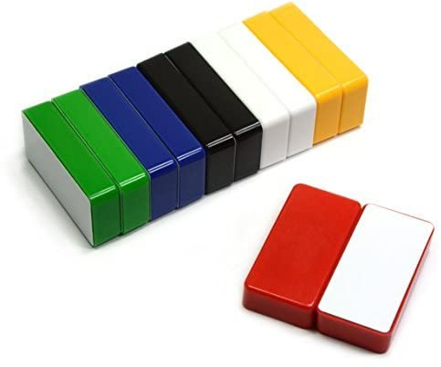 CMS Magnetics - (12-Pack Dominos Multi-Color) Colorful Super Strong Ceramic Domino Magnets for Dry Erase Whiteboards, Bulletins, Refrigerator, Office, Kitchen, School, Classroom