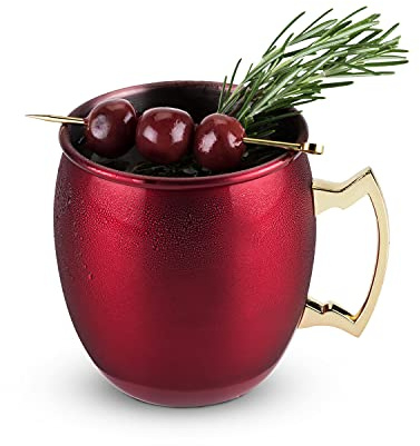 Twine Moscow Mule Becher, Edelstahl, Moscow Mule Cup, Cocktail-Trinkgeschirr, Kupfer-Barwagen-Zubehör, 473 ml, Rot