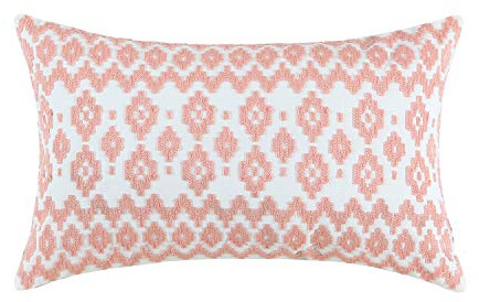 Throw Pillow Cover Embroidered 1pc Summer Couch Accent Decorative Lumbar Pillowcase, Peach 12x20 Empire Diamonds Patterned Peachy Pink and White Motif Nectar Boho Geometric Bolster Cushion Cover
