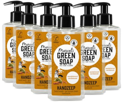 Marcel's Green Soap - Handseife Sandelholz & Kardamom - Handseife Sandelholz & Kardamom - Mikroplastikfreie Formel - 100% recycelte Kunststoffflasche - Vegan - Nachfüllbar - 250 ml (6er Pack)
