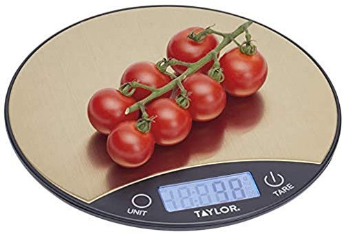 Taylor Pro Digital Kitchen Scale, Compact Food Scale, Highly Accurate Digital Food Scale, Weights 5kg, Black and Brass, Gift Boxed, Messingeffekt