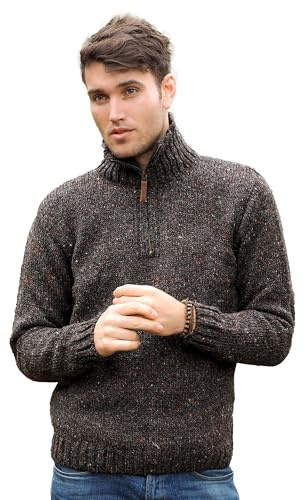 Aran Crafts Men's Irish Cable Knitted Wool Half Zip Sweater (Z2040-XL-GRA)