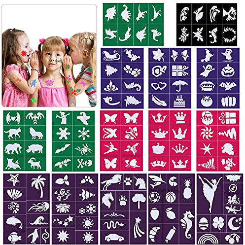 Konsait 130 Stk Kinder Tattoos Schablonen Temporäre Tattoos Schminkschablonen für Kinder Mädchen Jungen Tattoo Schablone für Schminke